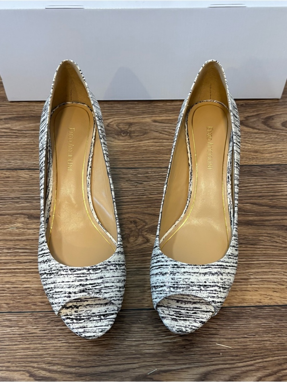 Minimalist Office Core Heels Black Ivory Peep Toe Career Chic Pumps 11M